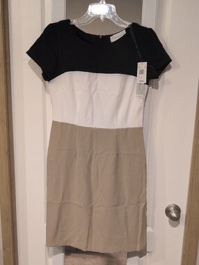 Colorblock Midi Dress - Black, White & Tan